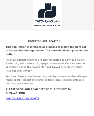 Cat Adoption Application Form