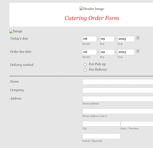 Form Templates: Catering Booking Form