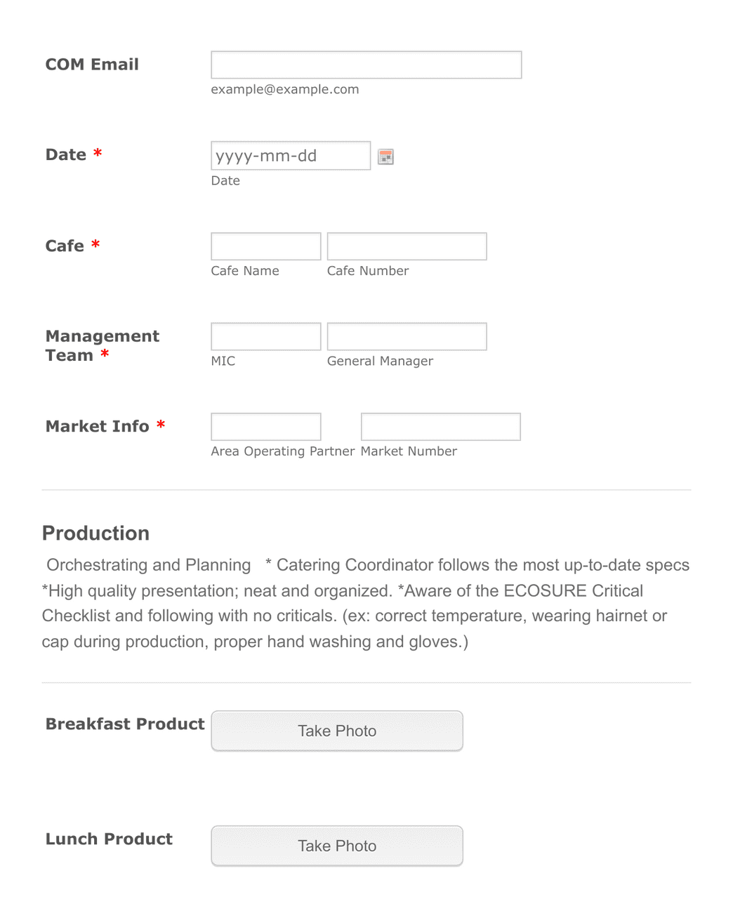 Catering Operations Manager Structured Visit Form Template | Jotform