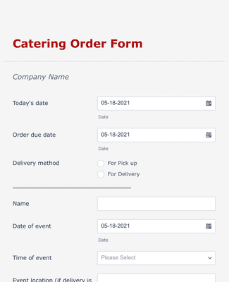 Form Templates: Catering Order Form