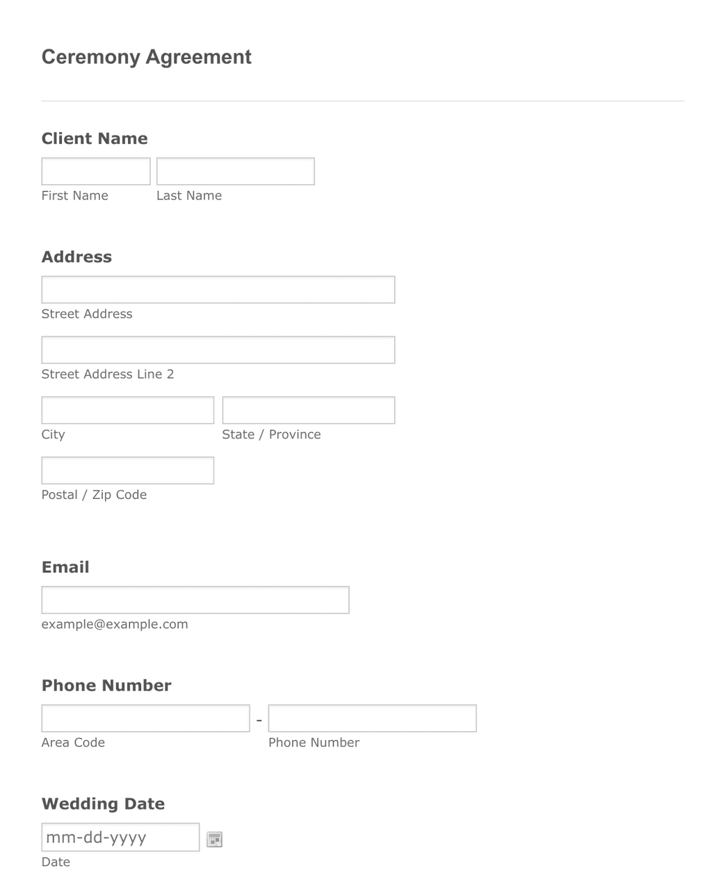 Ceremony Agreement Form Template Jotform