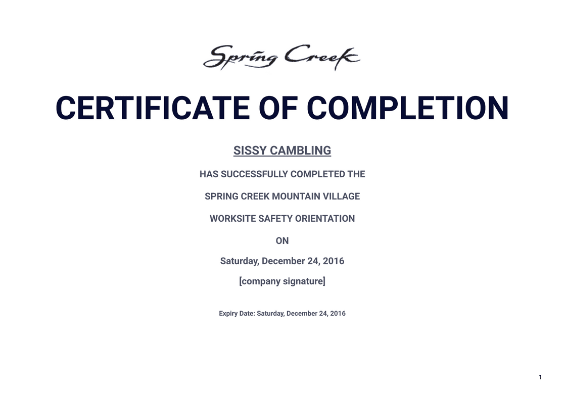 Certificate for Spring Creek