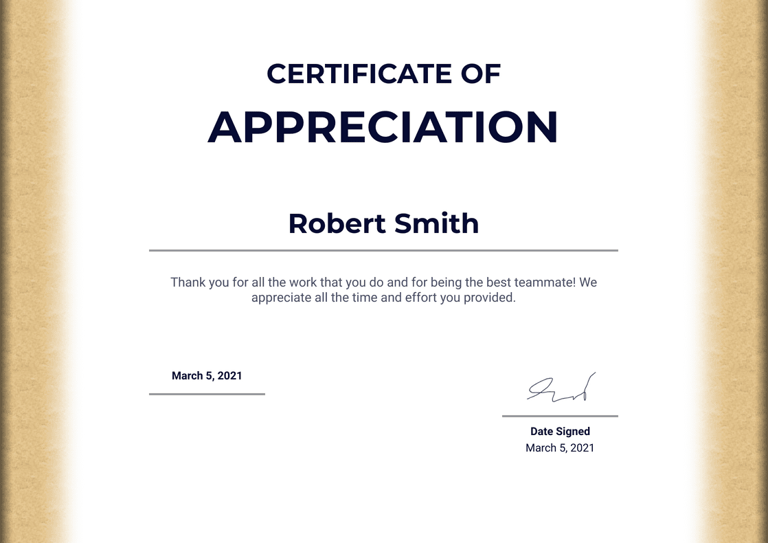 PDF Templates: Certificate of Appreciation