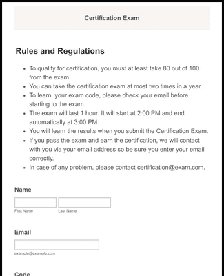 Certification Exam Form Template | Jotform
