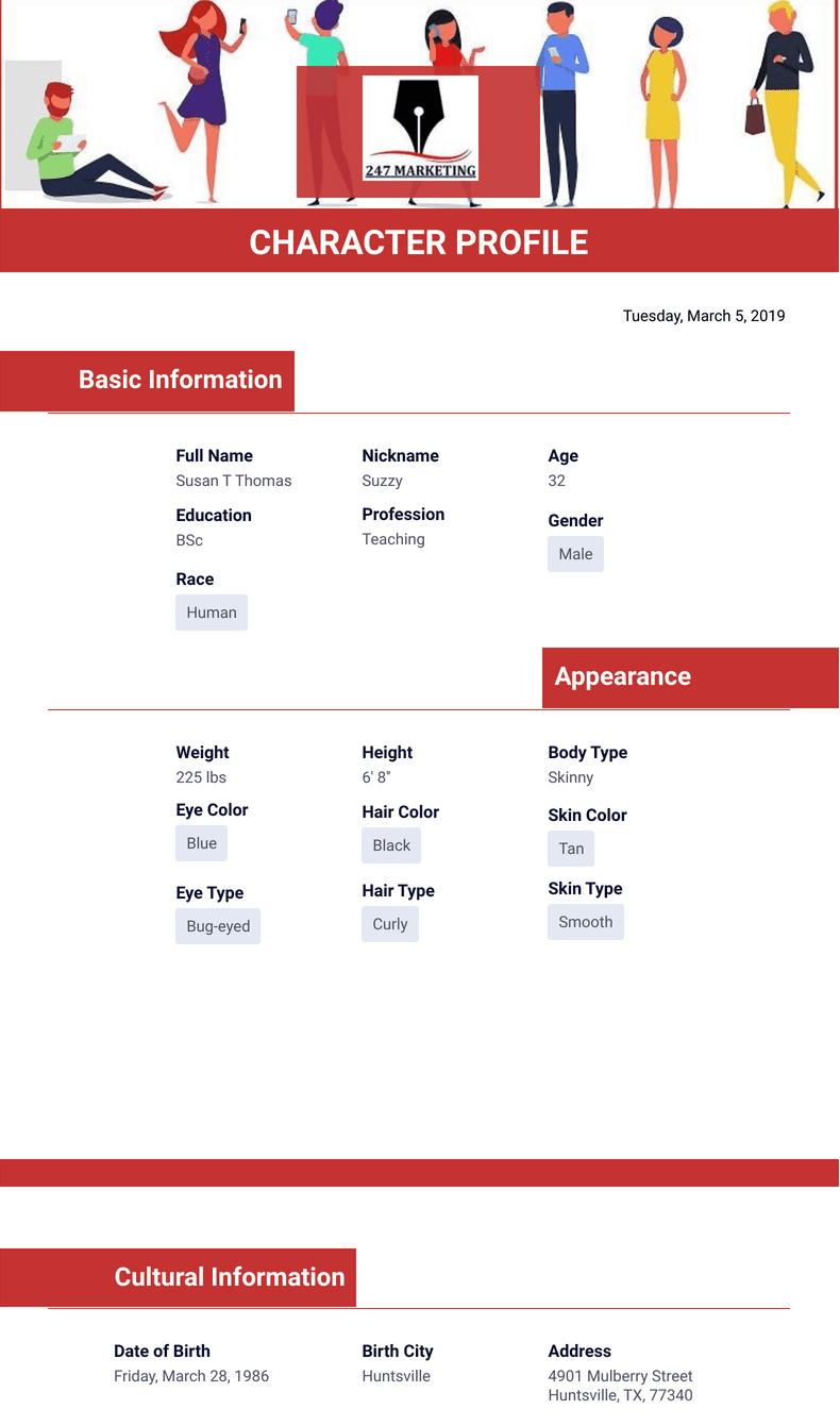 Character Profile Template - PDF Templates | Jotform