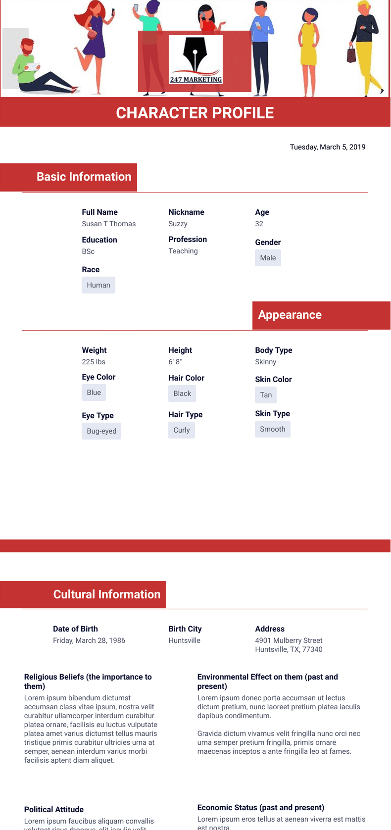Character Profile Template PDF Templates Jotform