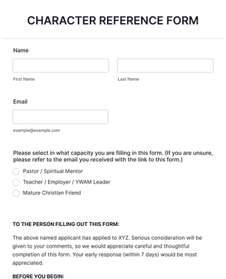 Character Reference Form Template Jotform
