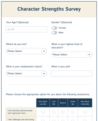 Character Strengths Survey Form Template | Jotform