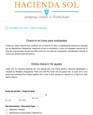Form Templates: Check in en línea para huéspedes / Online Check In for Guests (Guardia Civil)