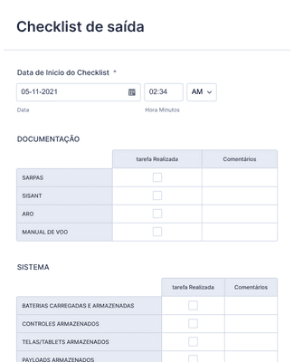 CHECKLIST DE SAIDA Modelo de Formulário | Jotform