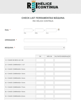 Form Templates: Checklist Ferramentas Máquina