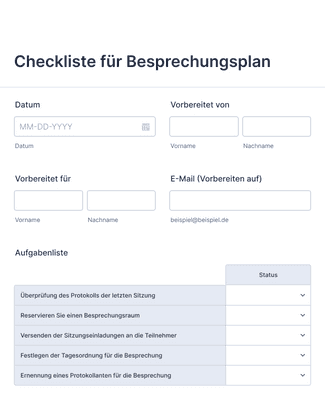 Form Templates: Checkliste für Besprechungsplan