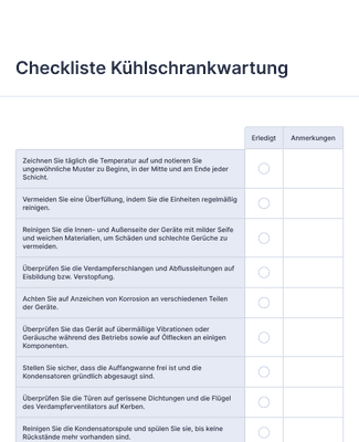 Form Templates: Checkliste Kühlschrankwartung