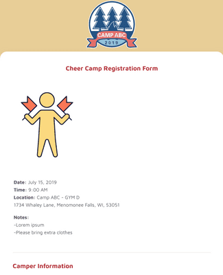 Form Templates: Cheer Camp Registration Form