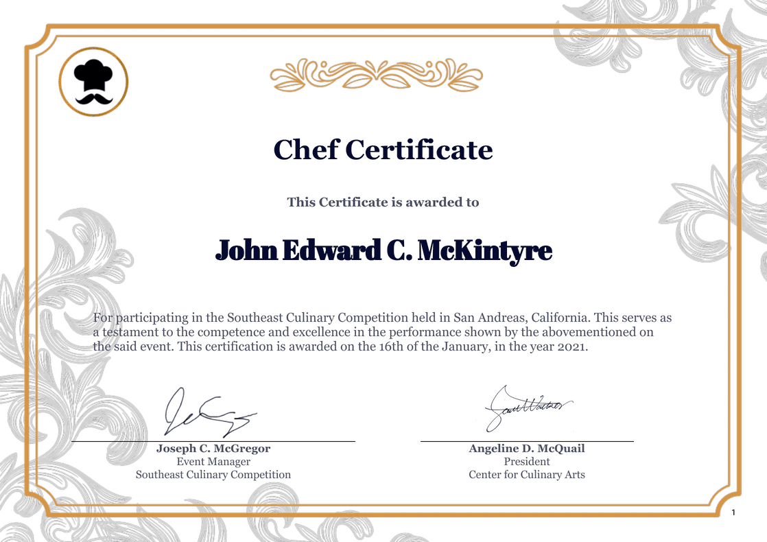 Chef Certificate Template