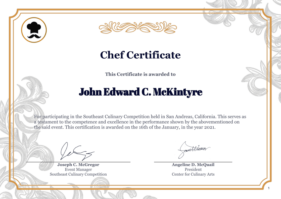 Chef Certificate Template PDF Templates Jotform