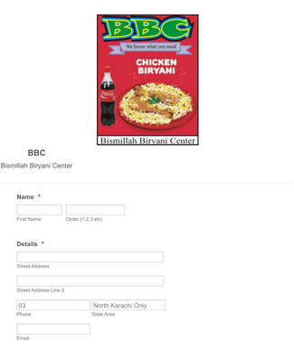 Form Templates: Chicken Biryani Order Form