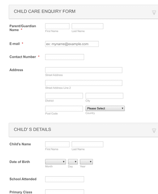Form Templates: Child Care Inquiry Form