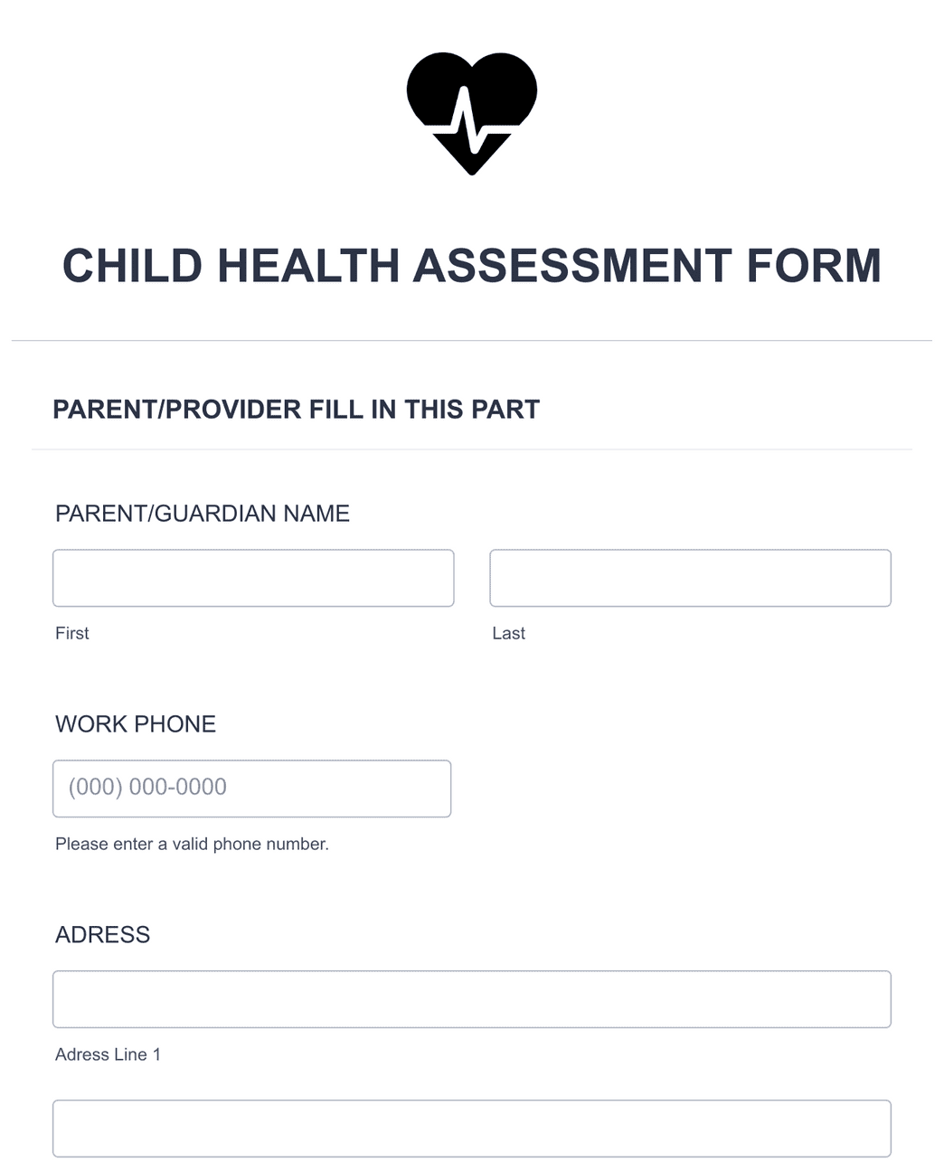 Child Health Assessment Form Template Jotform