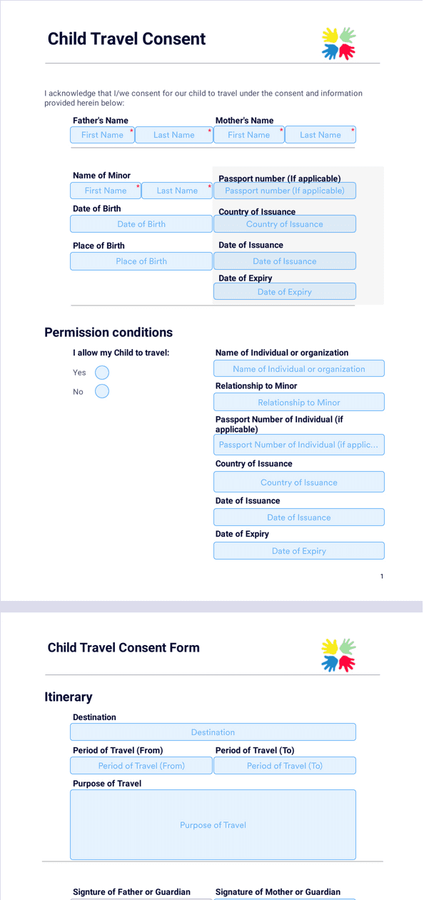 Sign Templates: Child Travel Consent Form