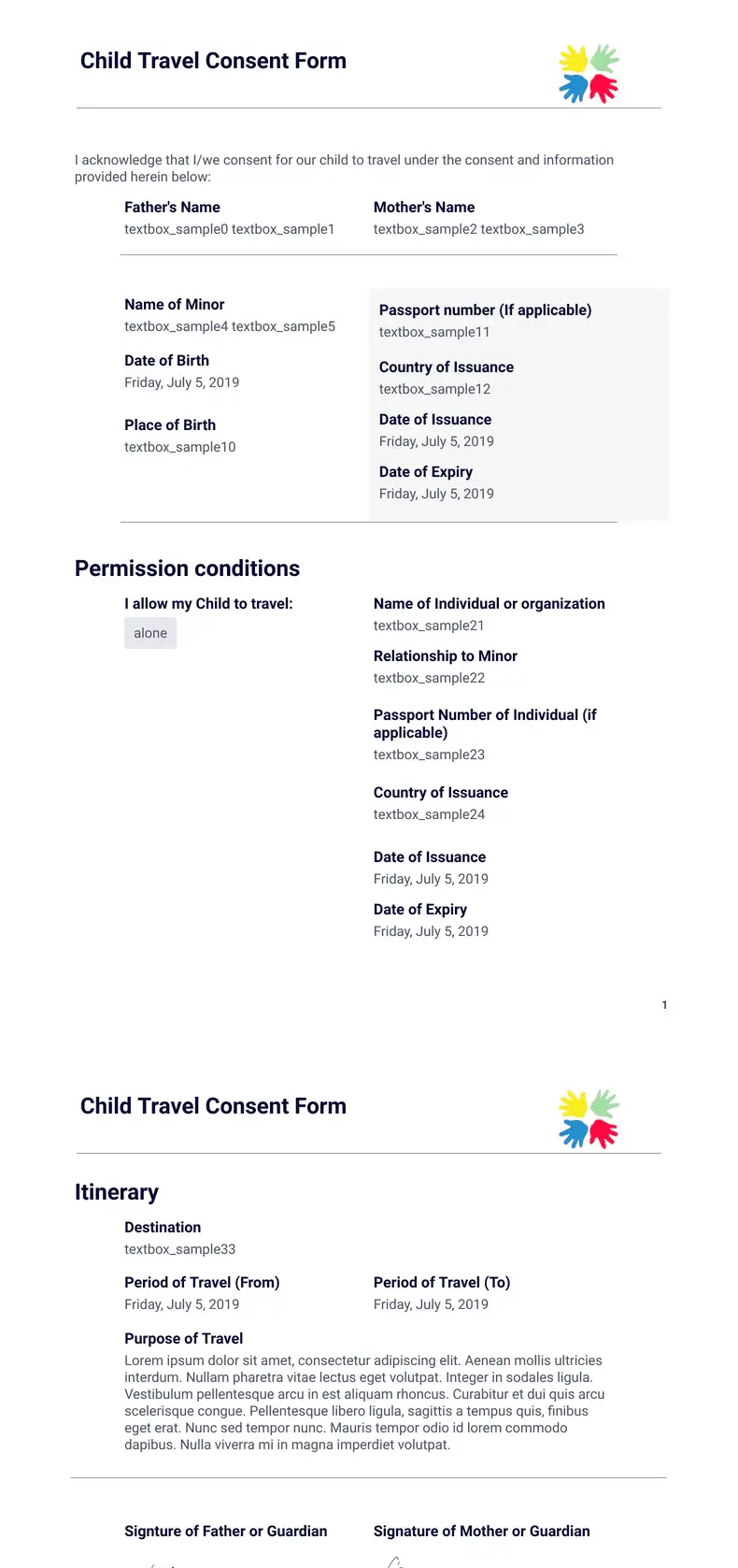 Child Travel Consent Form