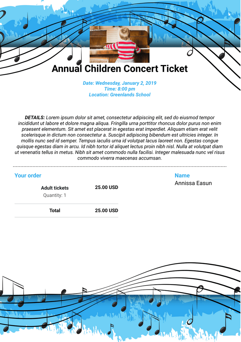 Children's Concert Ticket Template