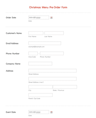Christmas Menu Pre Order Form