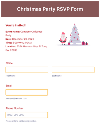 Form Templates: Christmas Party RSVP Form