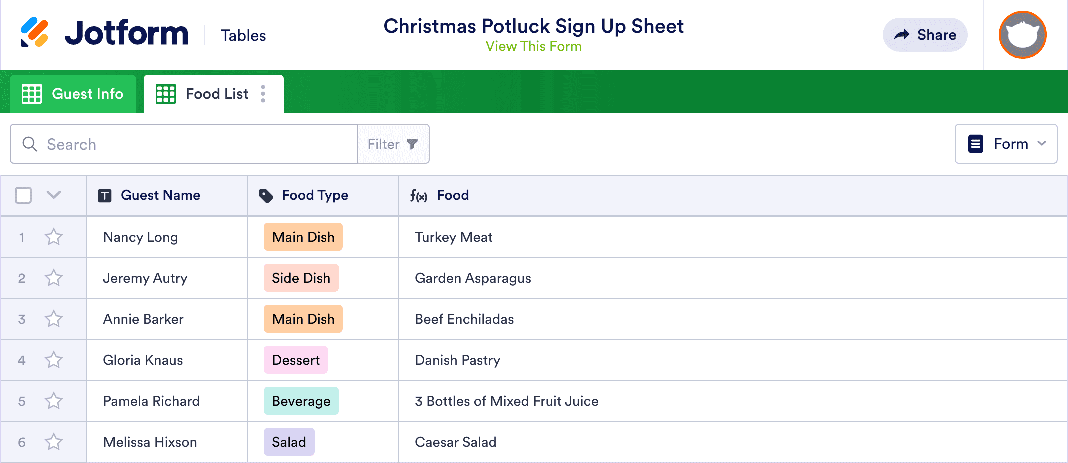 Christmas Potluck Sign Up Sheet Template | Jotform Tables