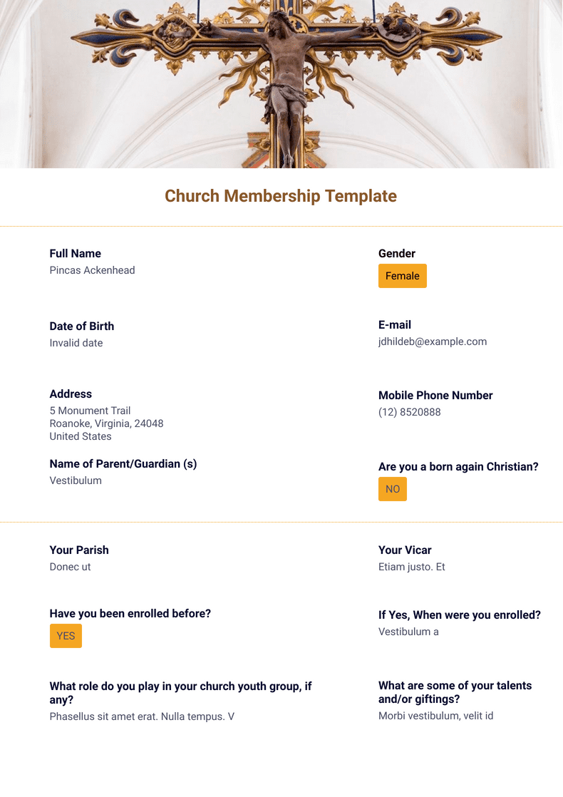 samples church membership form
