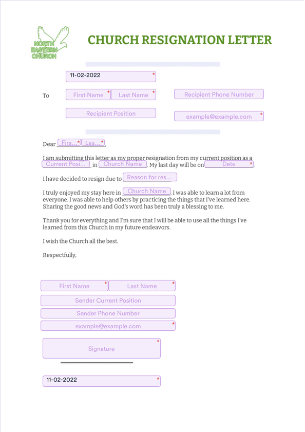 Church Resignation Letter - Sign Templates | Jotform