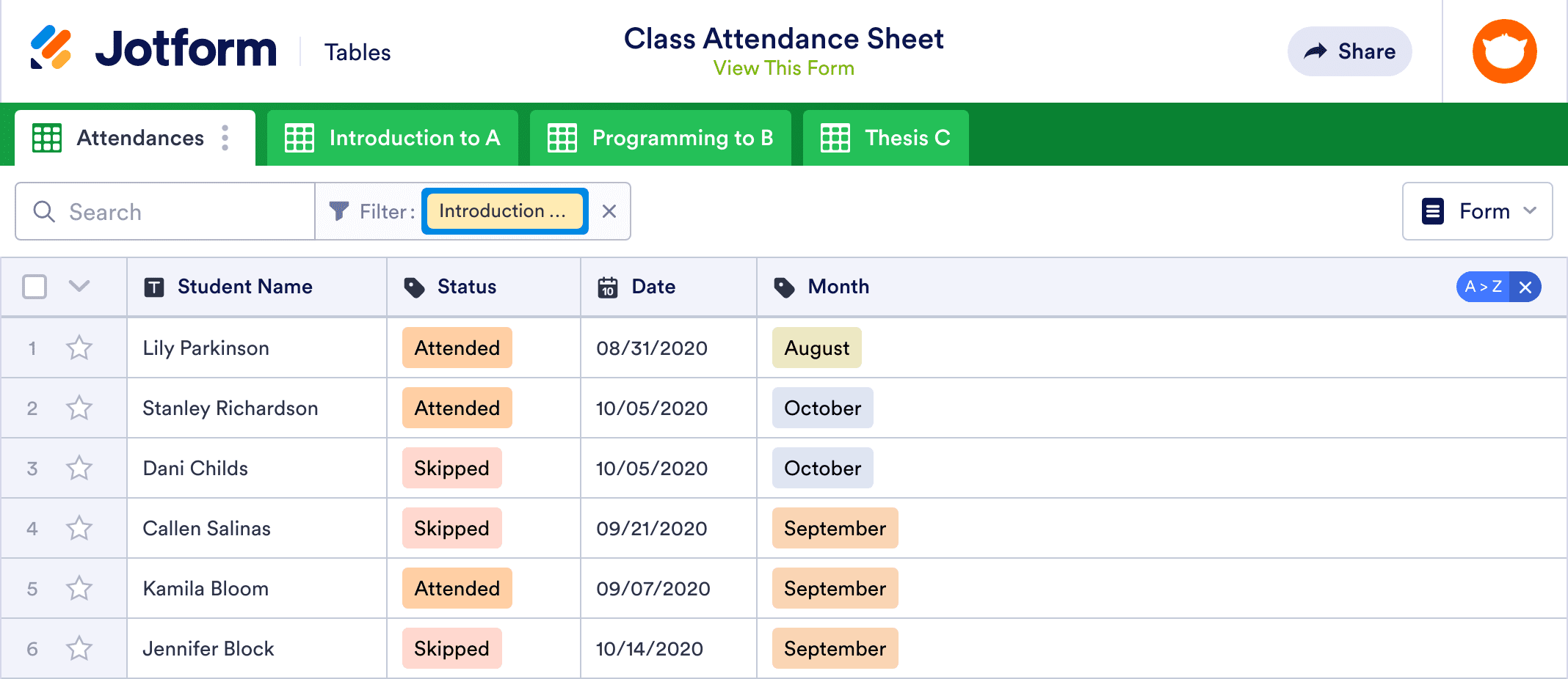 Class Attendance Sheet