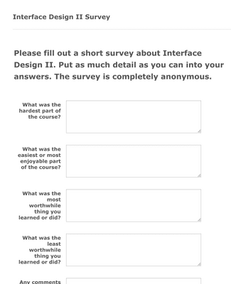 Form Templates: Class Feedback Survey
