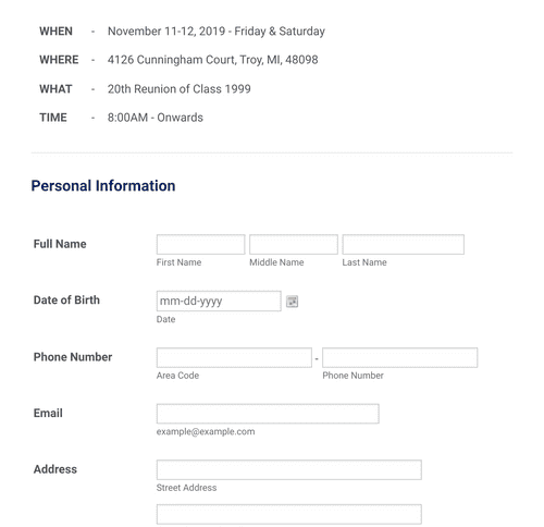 Class Reunion Registration Form Template Jotform
