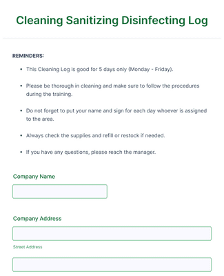 Cleaning Sanitizing Disinfecting Log Form Template | Jotform