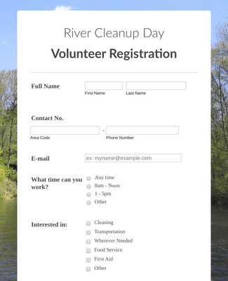 Form Templates: Cleanup Volunteer Registration Form