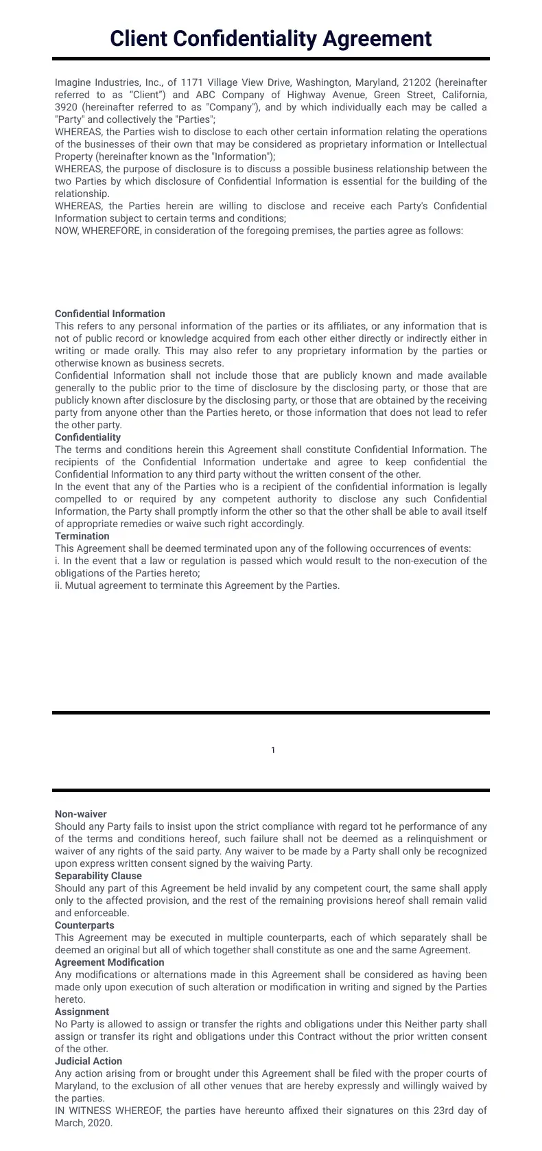 Client Confidentiality Agreement