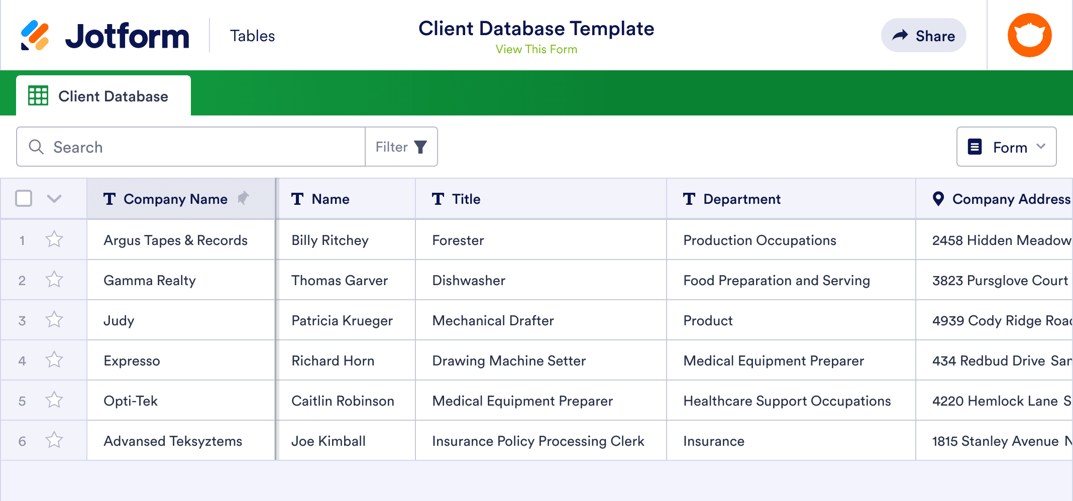 Client Database Template  Jotform Tables For Small Business Access Database Template