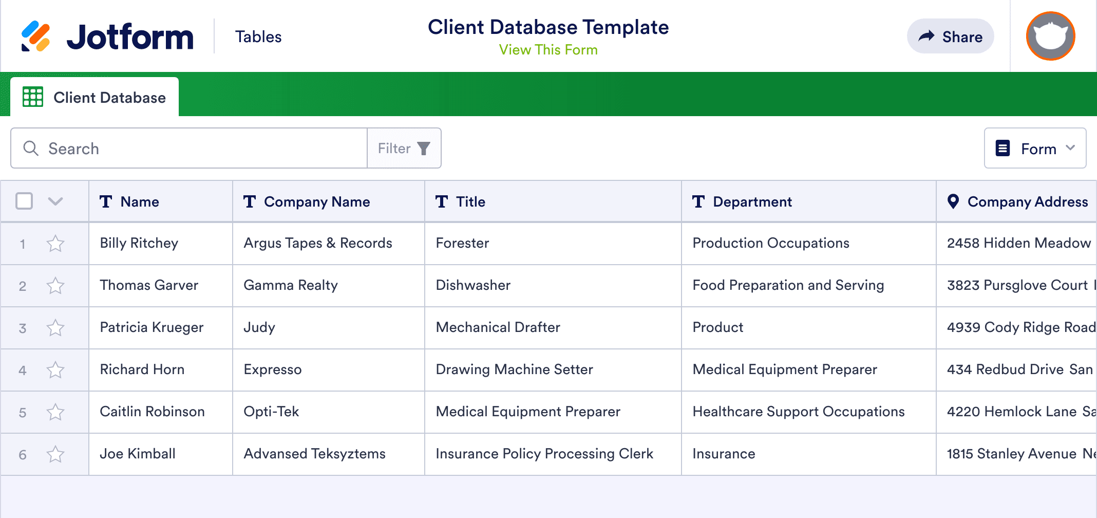 Client Database Template