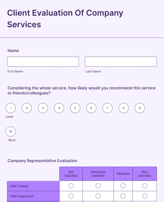 Form Templates: Client Evaluation Of Company Services