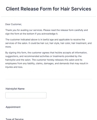 Client Release Form for Hair Services Form Template | Jotform