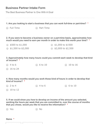 Business Partner Intake Form Template | Jotform