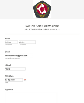 Form Templates: Clone of DAFTAR HADIR SISWA BARU