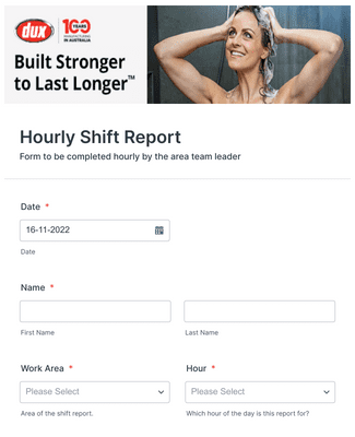 Form Templates: Clone of Hourly Shift Report (Master)