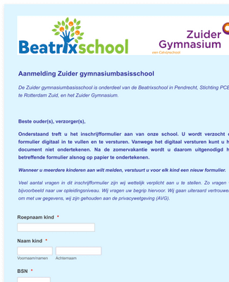 Form Templates: Clone of Inschrijfformulier Zuider gymnasiumbasisschool