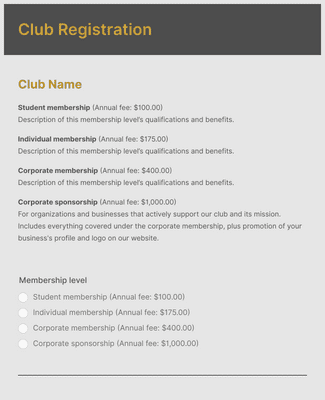 Form Templates: Club Registration