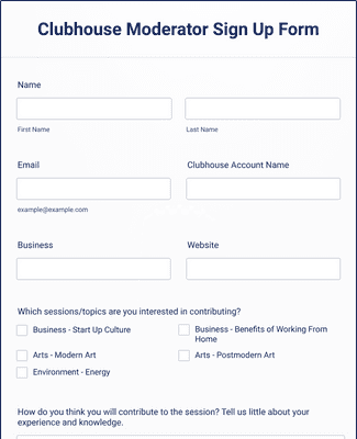 Clubhouse Moderator Sign Up Form Template | Jotform