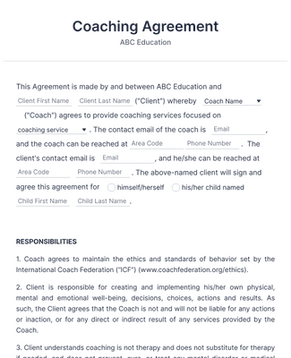 Coaching Agreement Form Template | Jotform