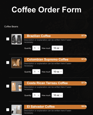 Form Templates: Coffee Order Form
