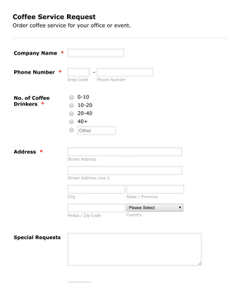 Form Templates: Coffee Service Request Form